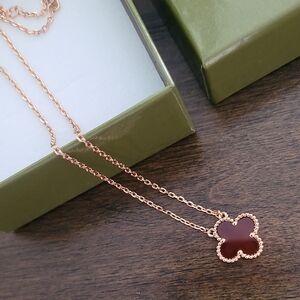Rose Gold Clover Pendant Necklace in Red